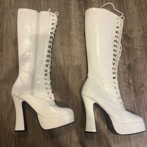Vintage All White Knee High Heels!